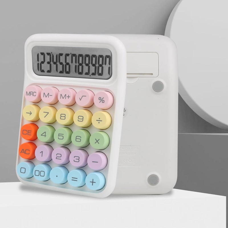 Bimormat Colorful Electronic Calculator,12 Digit Large LCD Display and Big Round Buttons Candy-Colored Desktop Basic Calculator for Office,School,Home,Business(UK-COCA-White) - Image 2