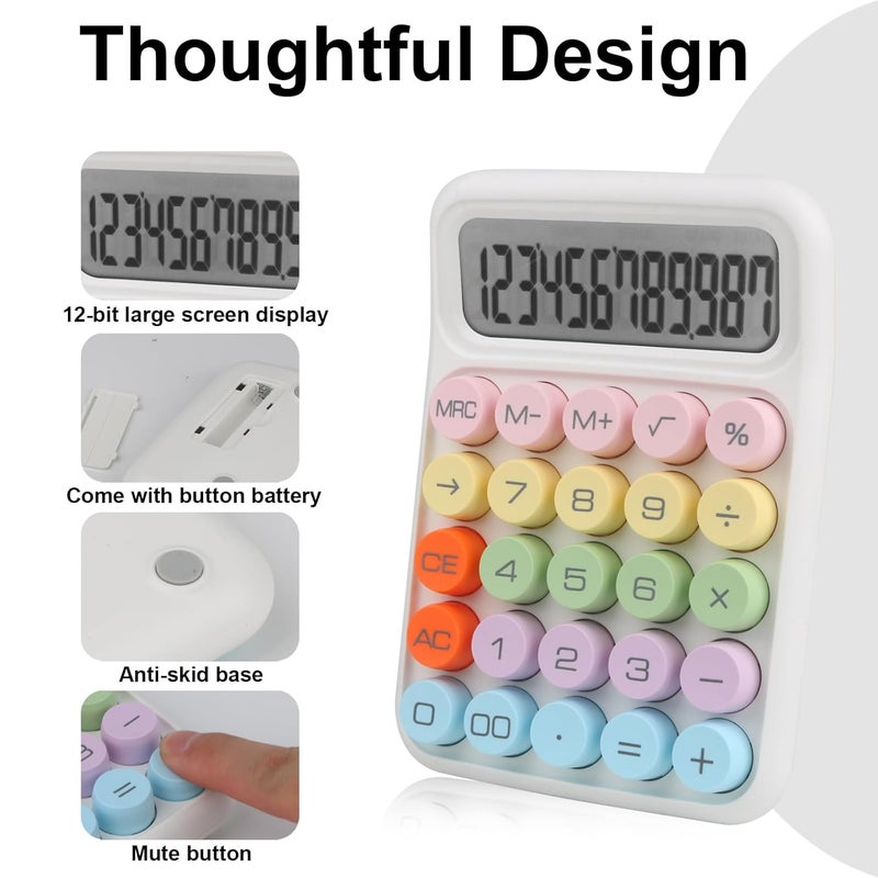 Bimormat Colorful Electronic Calculator,12 Digit Large LCD Display and Big Round Buttons Candy-Colored Desktop Basic Calculator for Office,School,Home,Business(UK-COCA-White) - Image 4