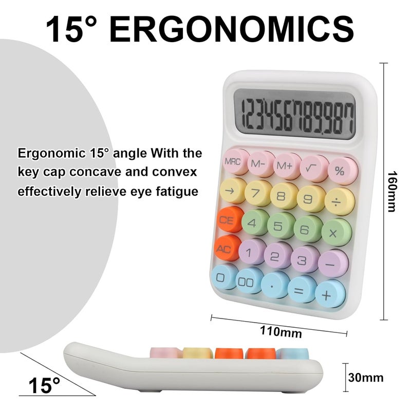Bimormat Colorful Electronic Calculator,12 Digit Large LCD Display and Big Round Buttons Candy-Colored Desktop Basic Calculator for Office,School,Home,Business(UK-COCA-White) - Image 3