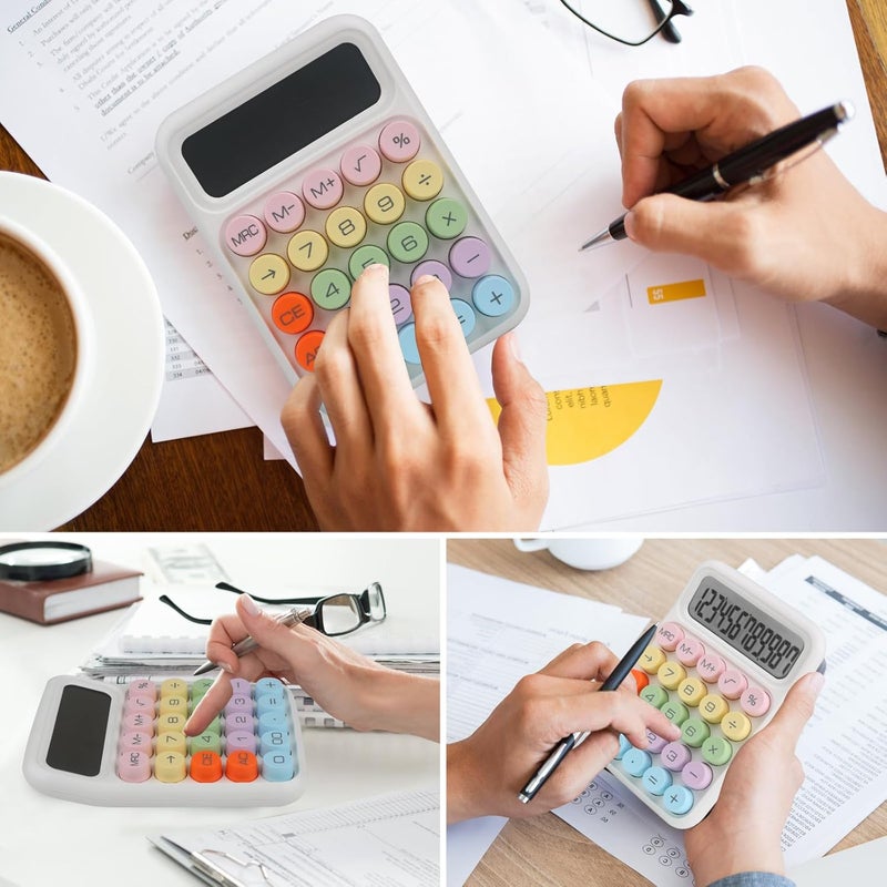 Bimormat Colorful Electronic Calculator,12 Digit Large LCD Display and Big Round Buttons Candy-Colored Desktop Basic Calculator for Office,School,Home,Business(UK-COCA-White) - Image 5