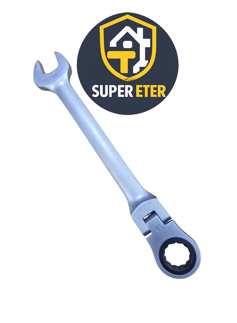 سوبر  ايتير مفتاح مشترك مرن كروم فاناديوم مقاس 18 مم من SUPER ETER – ذراع طويل، رأس حلقي مرن، قوة عالية للاستخدام الصناعي – موديل 10005008 – وزن 300 جرام - Image 1