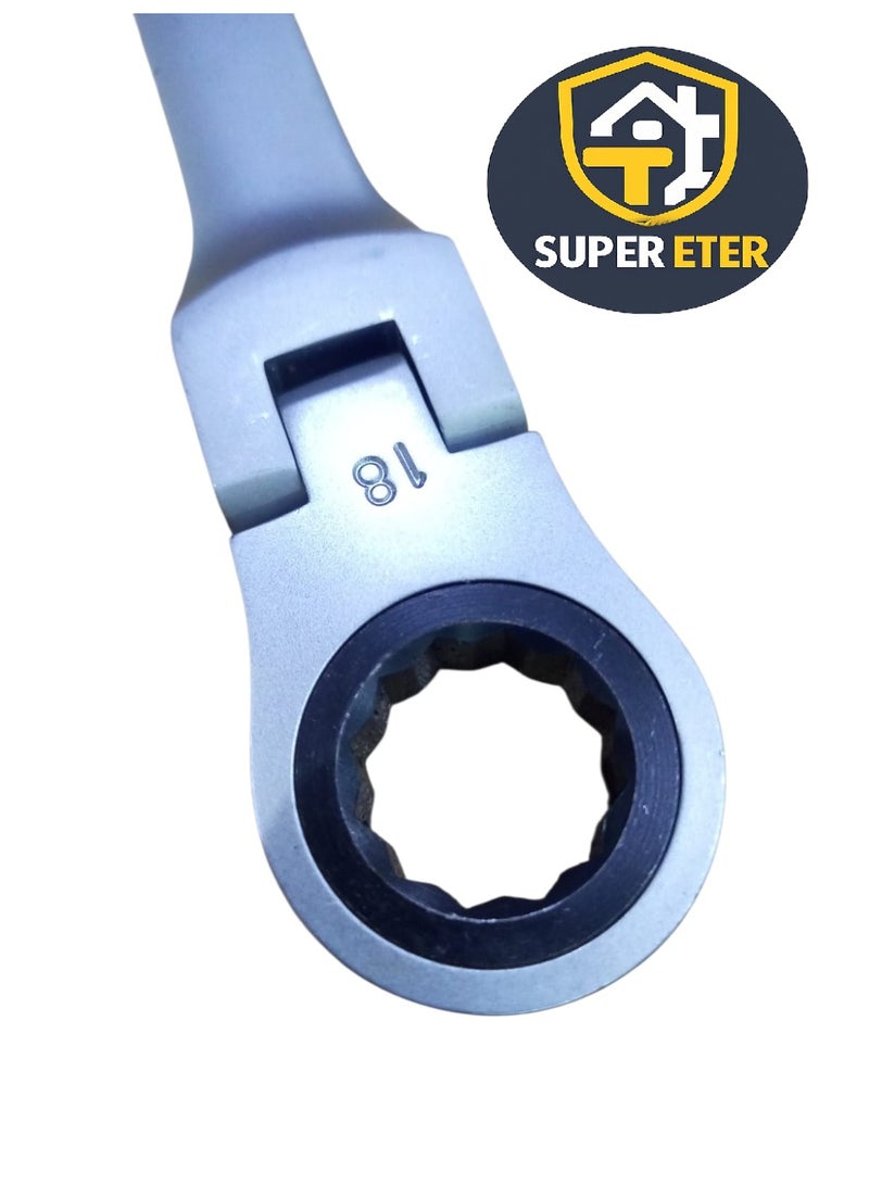 سوبر  ايتير مفتاح مشترك مرن كروم فاناديوم مقاس 18 مم من SUPER ETER – ذراع طويل، رأس حلقي مرن، قوة عالية للاستخدام الصناعي – موديل 10005008 – وزن 300 جرام - Image 2
