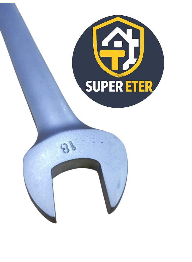سوبر  ايتير مفتاح مشترك مرن كروم فاناديوم مقاس 18 مم من SUPER ETER – ذراع طويل، رأس حلقي مرن، قوة عالية للاستخدام الصناعي – موديل 10005008 – وزن 300 جرام - Image 3