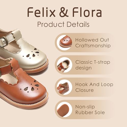 Felix & Flora Toddler Little Girl Brown Mary Jane Dress Shoes - Ballet Flats for Easter Flower Girl Party School Shoes（Brown,7 Toddler - Image 4