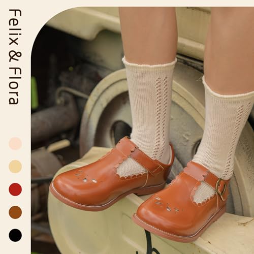Felix & Flora Toddler Little Girl Brown Mary Jane Dress Shoes - Ballet Flats for Easter Flower Girl Party School Shoes（Brown,7 Toddler - Image 3