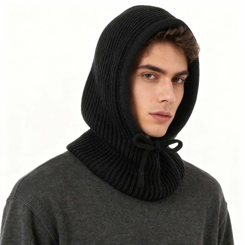 Jikuzfu Winter Balaclava Hat for Men Women,Windproof Blend Hooded Scarf Hat Warm Fleece Lined Neck Gaiter Beanie Cap for Cold Weather Black - Image 2