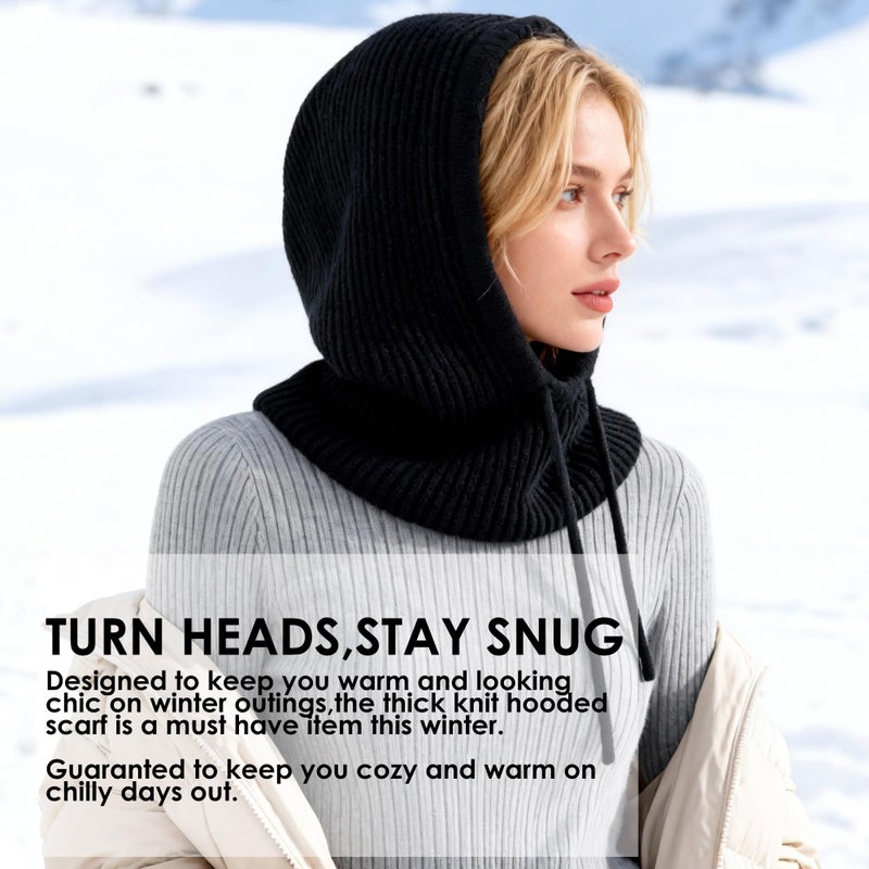 Jikuzfu Winter Balaclava Hat for Men Women,Windproof Blend Hooded Scarf Hat Warm Fleece Lined Neck Gaiter Beanie Cap for Cold Weather Black - Image 5