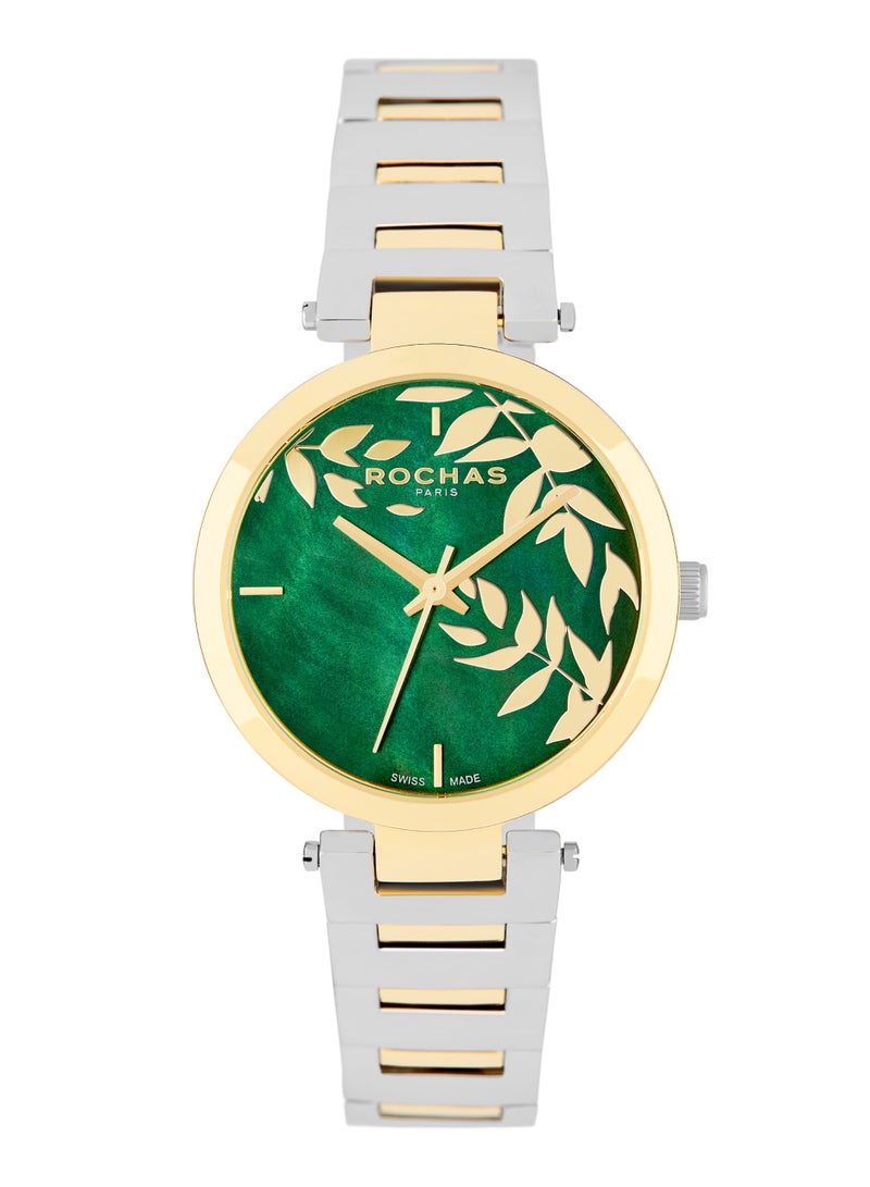 Rochas Ladies 32 mm Swiss Watch with Green Mother-of-Pearl Dial and Stainless Steel Bracelet - RWF203