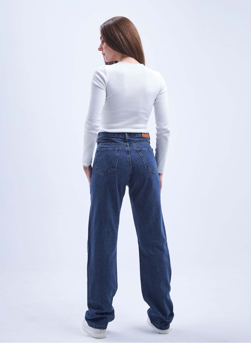 CIZARO High-Waist Navy Blue Straight Leg Jeans. - Image 2