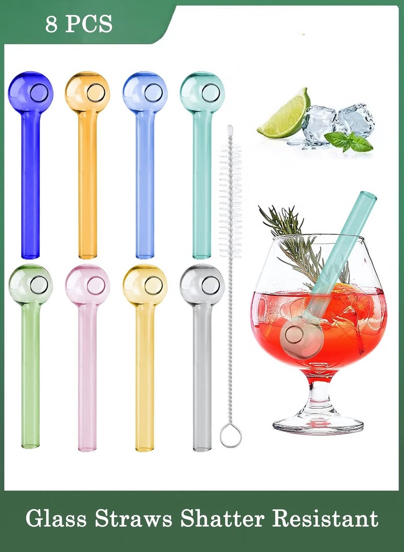 8 Pcs Glass Straws Shatter Resistant, 4 Inch Reusable Glass Straw With Cleaning Brush, Dishwasher Safe, Drinking Straws with Ball Ends For Shakes, Juices, Smoothies, Coffee - Image 1