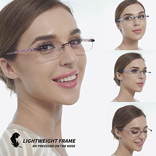JJWELL 3 Pack Reading Glasses for Women Blue Light Blocking, Anti Eyestrain/UV 400 Filter Readers with Spring Hinge, Lightweight Rimless Tinted Metal Blue Rays Eyeglasses (400) - Image 3