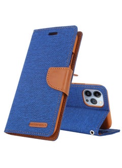 Case Cover For iPhone 14 Pro GOOSPERY CANVAS DIARY Canvas Texture Flip Leather Phone Case Blue