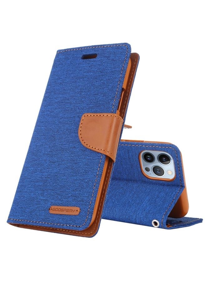 Generic - Case Cover For iPhone 14 Pro GOOSPERY CANVAS DIARY Canvas Texture Flip Leather Phone Case Blue - Image 1