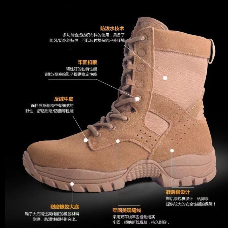 021 Zipper Combat New Training Boots Brown Breathable Waterproof Cowhide Outdoor Wear-Resistant Training Puncture High-Top - Image 1