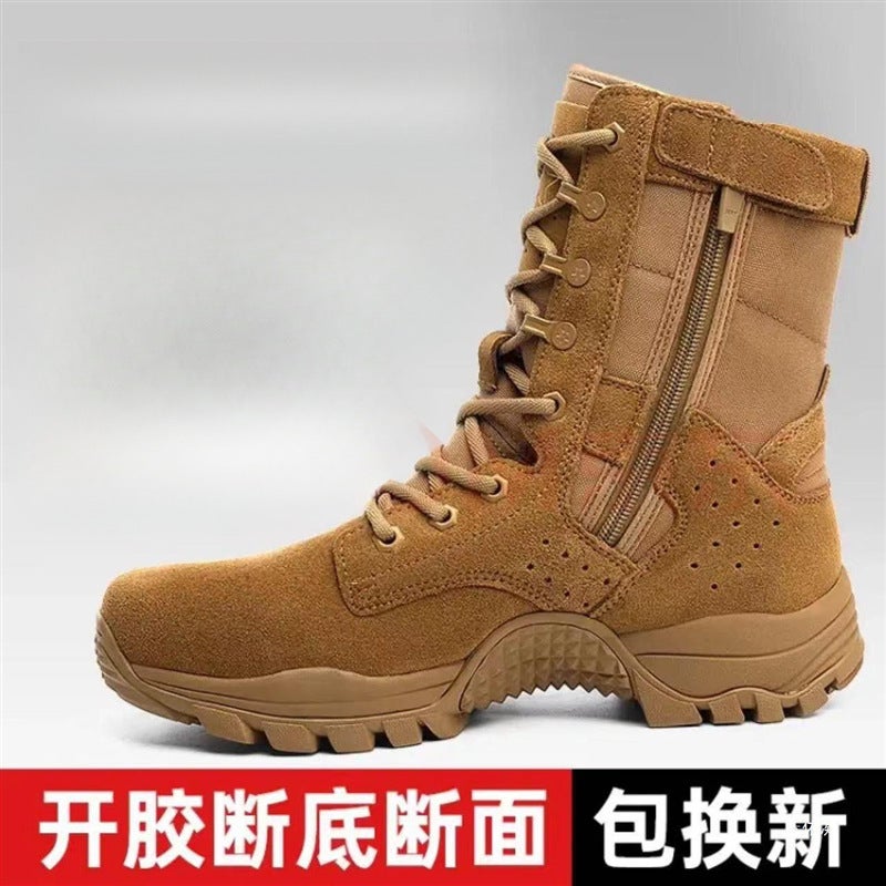 021 Zipper Combat New Training Boots Brown Breathable Waterproof Cowhide Outdoor Wear-Resistant Training Puncture High-Top - Image 2