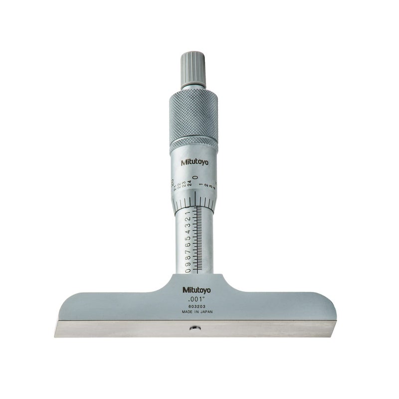 Mitutoyo Mitutoyo 128-105 Vernier Depth Gauge, Micrometer Type, 0-1" Range, 0.001" Graduation, +/-0.003mm Accuracy, 2.5" x 0.63" Base  - Image 1