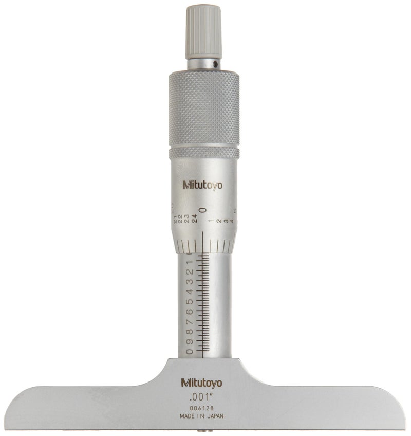 Mitutoyo Mitutoyo 128-105 Vernier Depth Gauge, Micrometer Type, 0-1" Range, 0.001" Graduation, +/-0.003mm Accuracy, 2.5" x 0.63" Base  - Image 2