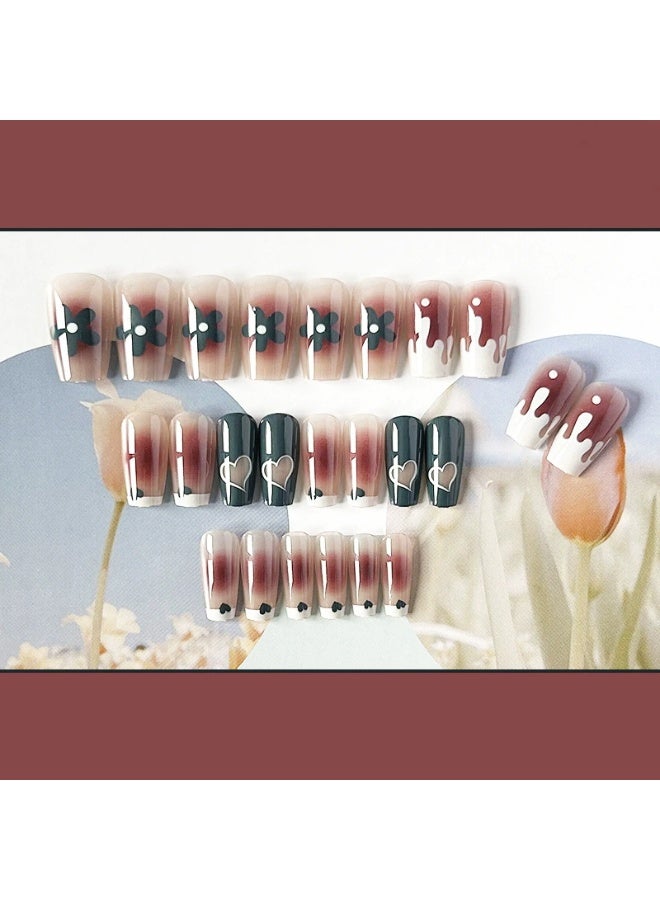 Goolsky Playful Love Heart Floral Hollow Press-on Nails for Cute Daily & Casual Date Looks - Image 4