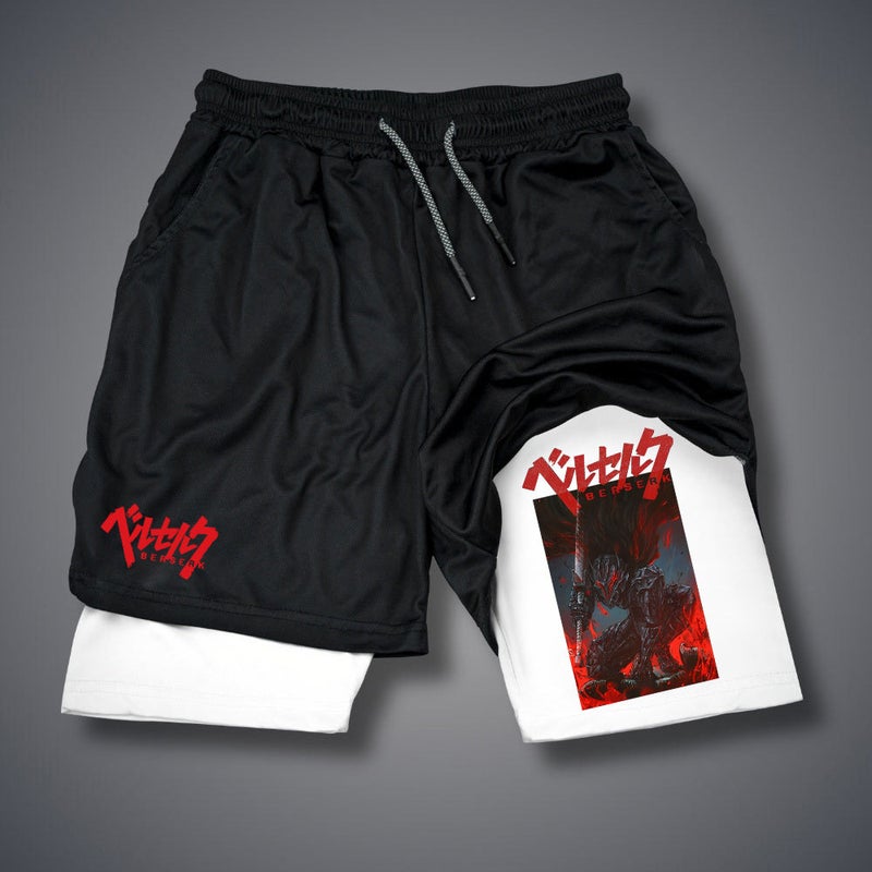 2025 new summer foreign trade Berserk animation shorts adult double beach pants fitness pants 1 white