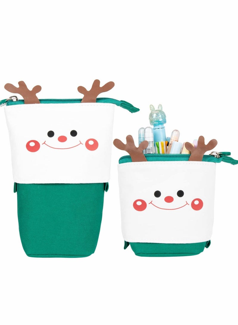 Y&D Pencil Case Cute Standing Pen Holder Telescopic Makeup Pouch Pop Up Cosmetics Bag with Kawaii Smile Face Stationery case Office Organizer Box for Girls Students Women Adult, Green  - Image 1