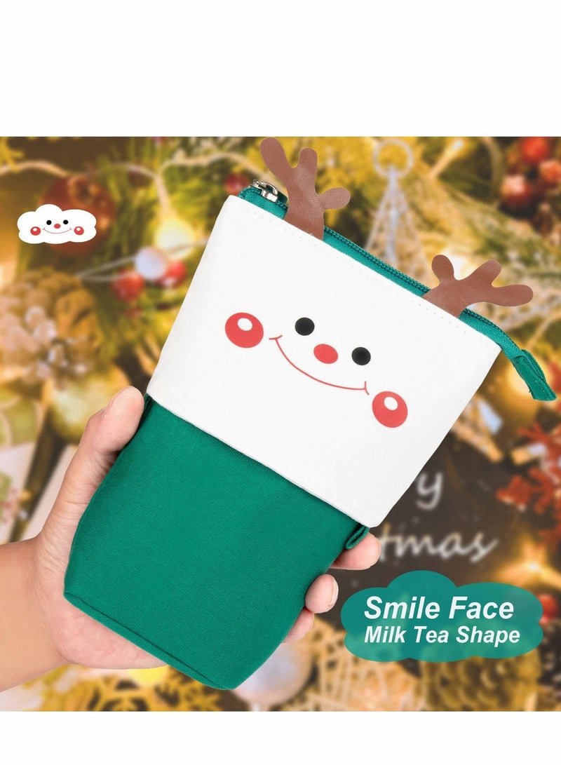 Y&D Pencil Case Cute Standing Pen Holder Telescopic Makeup Pouch Pop Up Cosmetics Bag with Kawaii Smile Face Stationery case Office Organizer Box for Girls Students Women Adult, Green  - Image 5