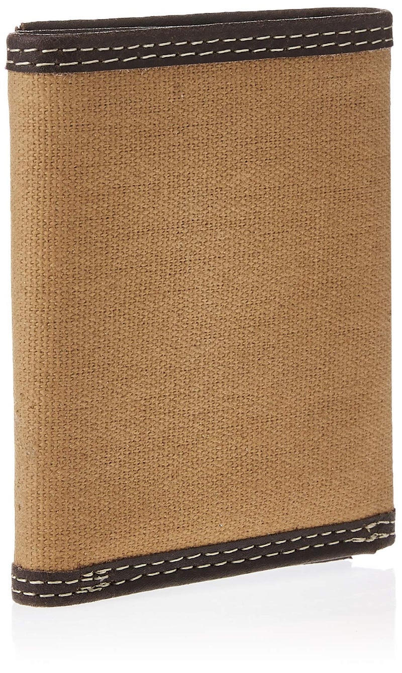 Timberland PRO Men's Canvas Leather RFID Trifold Wallet with Zippered Pocket, Khaki, One Size - Image 2