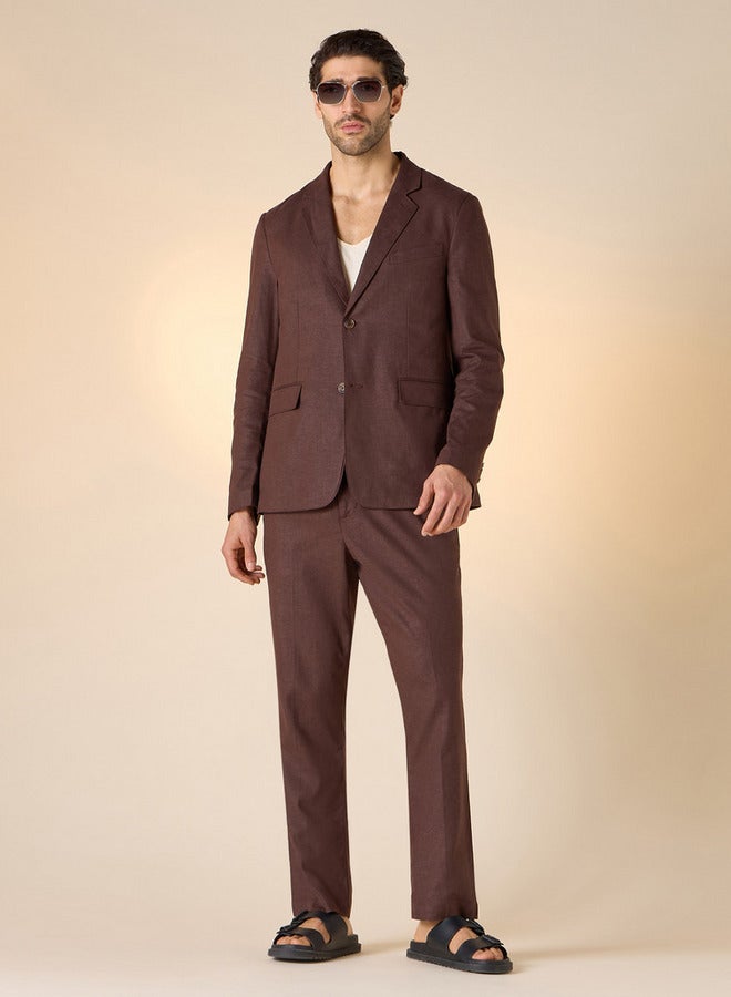 ايكونيك بليزر كتان أيقوني بياقة مشقوقة وإغلاق بأزرار وأكمام طويلة - Image 2