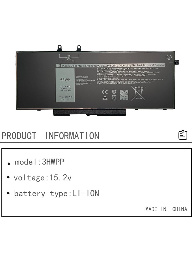 15.2V 68Wh 3HWPP Laptop Battery Compatible with Dell 03HWPP 10X1J N2NLL 1VY7F 3YNXM 451-BCMN Latitude 5401 5410 5411 5501 5510 5511 Precision 3541 3551 Series - Image 3