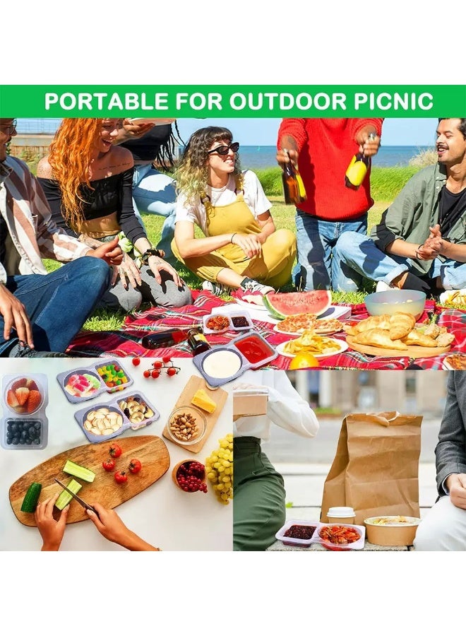 20 Pieces Double Compartment Condiment Containers with Lids and 20 Spoons, Small Plastic Snack Containers for Dipping Sauces During Meals - Image 3