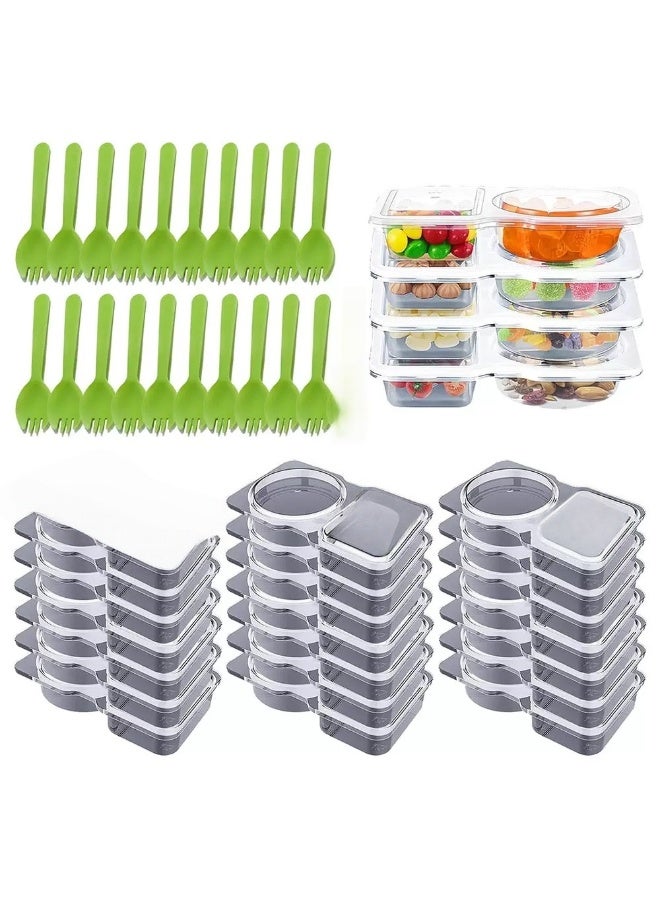 20 Pieces Double Compartment Condiment Containers with Lids and 20 Spoons, Small Plastic Snack Containers for Dipping Sauces During Meals - Image 1