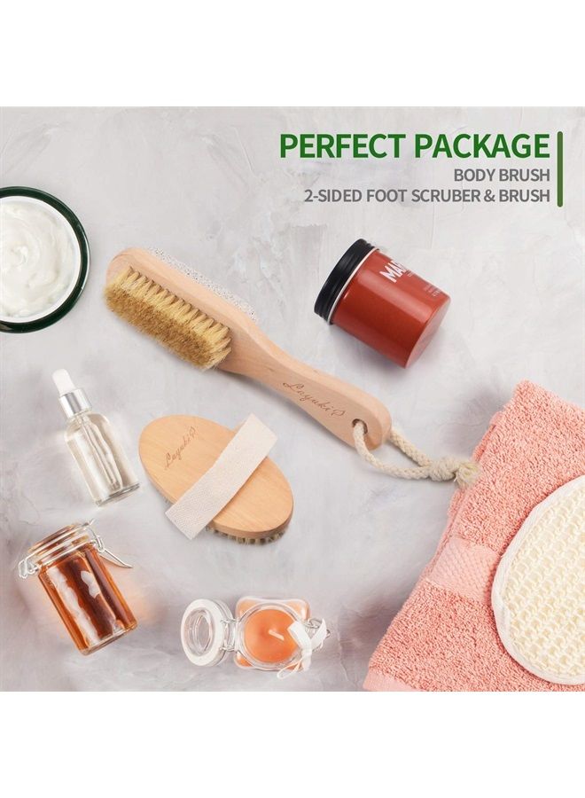 LAYUKI Body Brush for Dry or Wet Brushing and 2-Sided Foot File Scrubber Set, Body Scrubber for Bath or Shower, Exfoliating Skin, Cellulite Treatment, Foot File Scrubber with Pumice Stone - Image 4