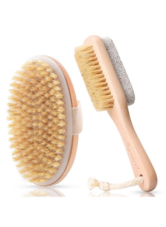 LAYUKI Body Brush for Dry or Wet Brushing and 2-Sided Foot File Scrubber Set, Body Scrubber for Bath or Shower, Exfoliating Skin, Cellulite Treatment, Foot File Scrubber with Pumice Stone - Image 1