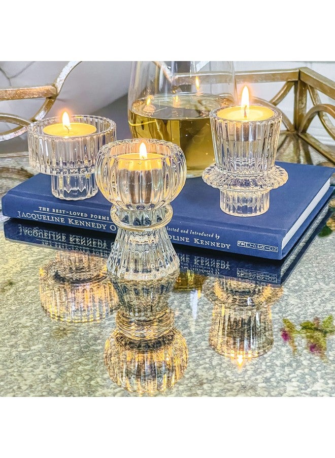 Kate Aspen Dual Sided Vintage Ribbed Glass Clear Candlestick Holders, Pillar Candle, Reversible Tealight & Votive Candle Holders (Set of 6, 3 Sizes), Dining Table Decor, Shelf Decor, Centerpiece - Image 4