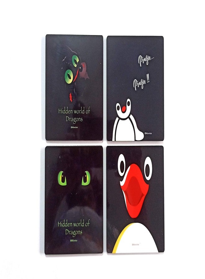 Kanchize Coasters Printed (Set of 4) (9.5 * 9.5 cm) (Penguin + Dragon) - Image 1