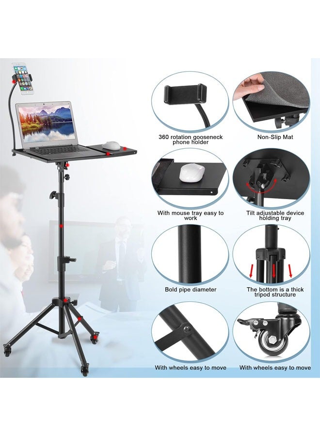 Hihonor Projector Stand with Wheels, Height Adjustable Laptop Stand, Floor Tripod Stand with Phone Holder, Mouse Tray, Sponge Pads and Elastic Belts, Adjustable from 23 inch to 51 inch, Perfect for Office, Home, Stage or Studio  - Image 3