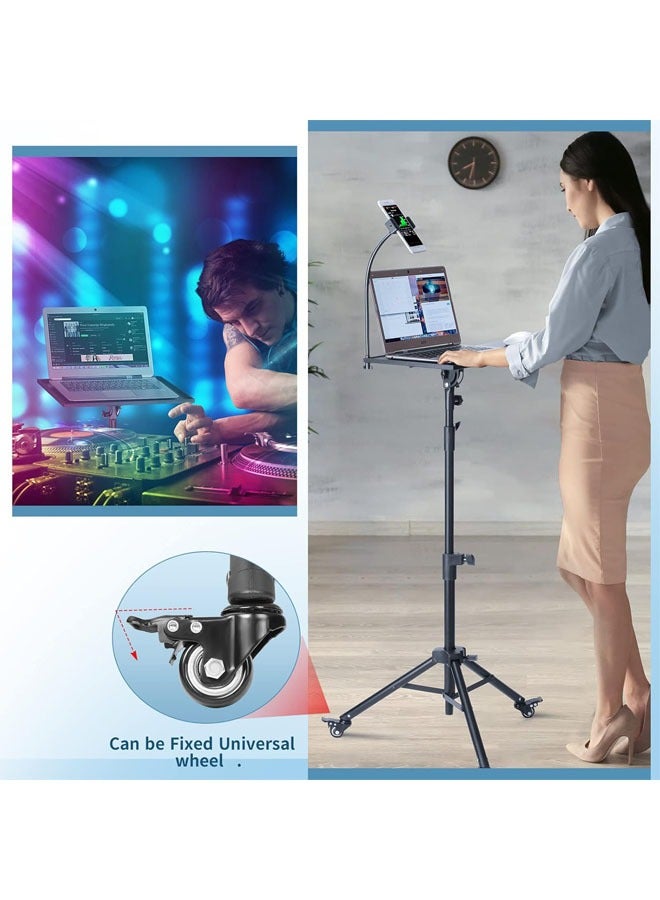 Hihonor Projector Stand with Wheels, Height Adjustable Laptop Stand, Floor Tripod Stand with Phone Holder, Mouse Tray, Sponge Pads and Elastic Belts, Adjustable from 23 inch to 51 inch, Perfect for Office, Home, Stage or Studio  - Image 4