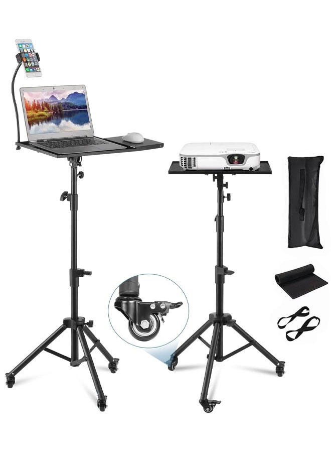 Hihonor Projector Stand with Wheels, Height Adjustable Laptop Stand, Floor Tripod Stand with Phone Holder, Mouse Tray, Sponge Pads and Elastic Belts, Adjustable from 23 inch to 51 inch, Perfect for Office, Home, Stage or Studio  - Image 1