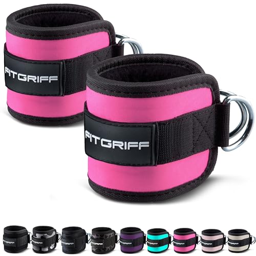 Fitgriff® Ankle Straps V1 for Cable Machine (2 Pieces) - Gym Workout Equipment - Leg Pulley Attachment, Kickback Straps (Pink) - Image 1