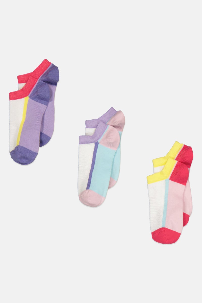 bebe Kids Girl 3 Pair Solid Ankle Socks, Multicolor - Image 1