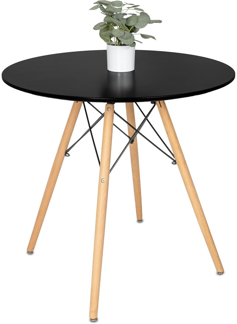 UNIKSAR Modern Round Wooden Dining Table – 80cm Compact Circle Table with Natural Wooden Legs – Multipurpose Table for Dining Room, Kitchen, Office, Coffee Corner, Living Room & Balcony - Image 1