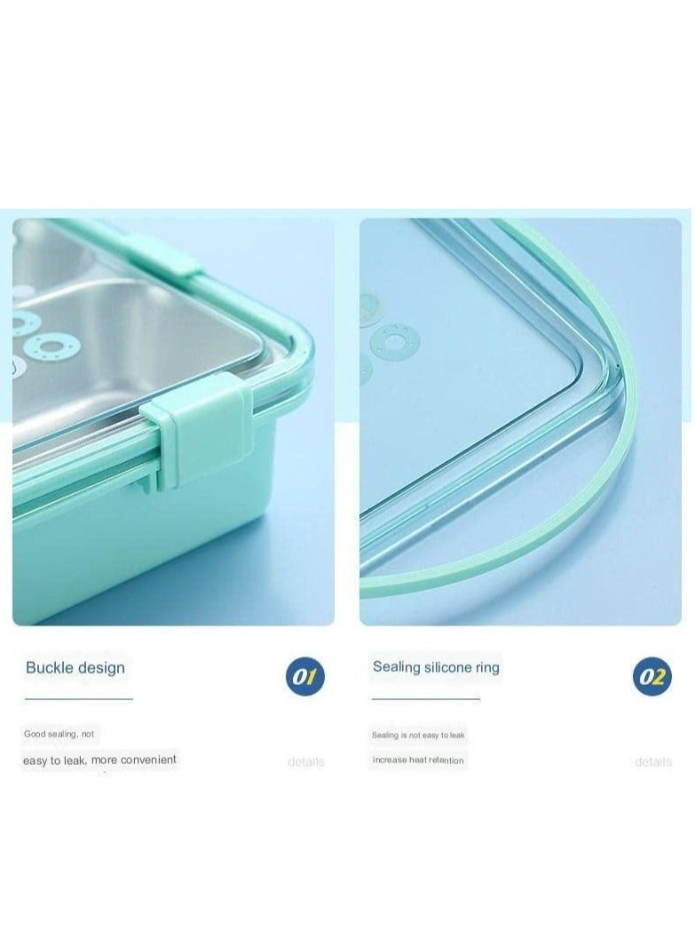 Laxon 7092 Bento stainless steel lunch box 850ml 4 Compartment with spoon - Mint green - Image 2