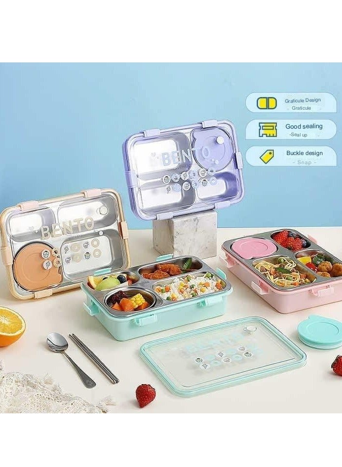 Laxon 7092 Bento stainless steel lunch box 850ml 4 Compartment with spoon - Mint green - Image 3
