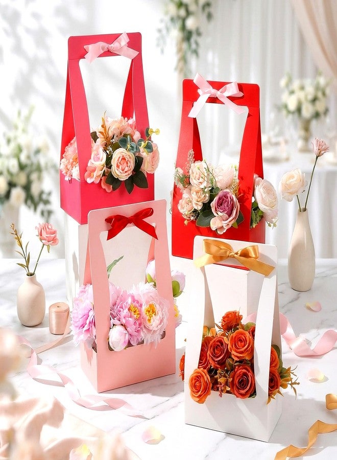 تيلينغ مجموعة تيلينج المكونة من 12 صندوقًا لتنسيق الزهور في عيد الحب، أكياس زهور متعددة الألوان للباقات، حقيبة هدايا ورقية للزهور، صندوق زهور محمول مقاوم للماء بمقبض، لوازم حفلات الزفاف وبائعي الزهور - Image 2