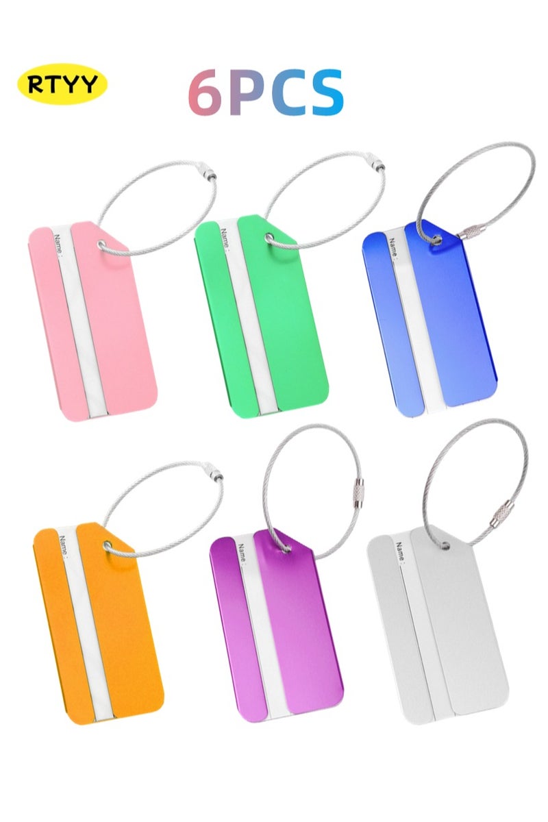 RTYY 6 قطع من علامات الأمتعة، علامة حقيبة سفر، علامة حقيبة من الألومنيوم، علامة مفتاح، علامة مضادة للضياع مع علامة اسم مقاومة للماء، علامة عنوان، حلقة من الفولاذ المقاوم للصدأ، علامات أمتعة مناسبة لحقيبة السفر، حقيبة السفر، علامة مفتاح - Image 1
