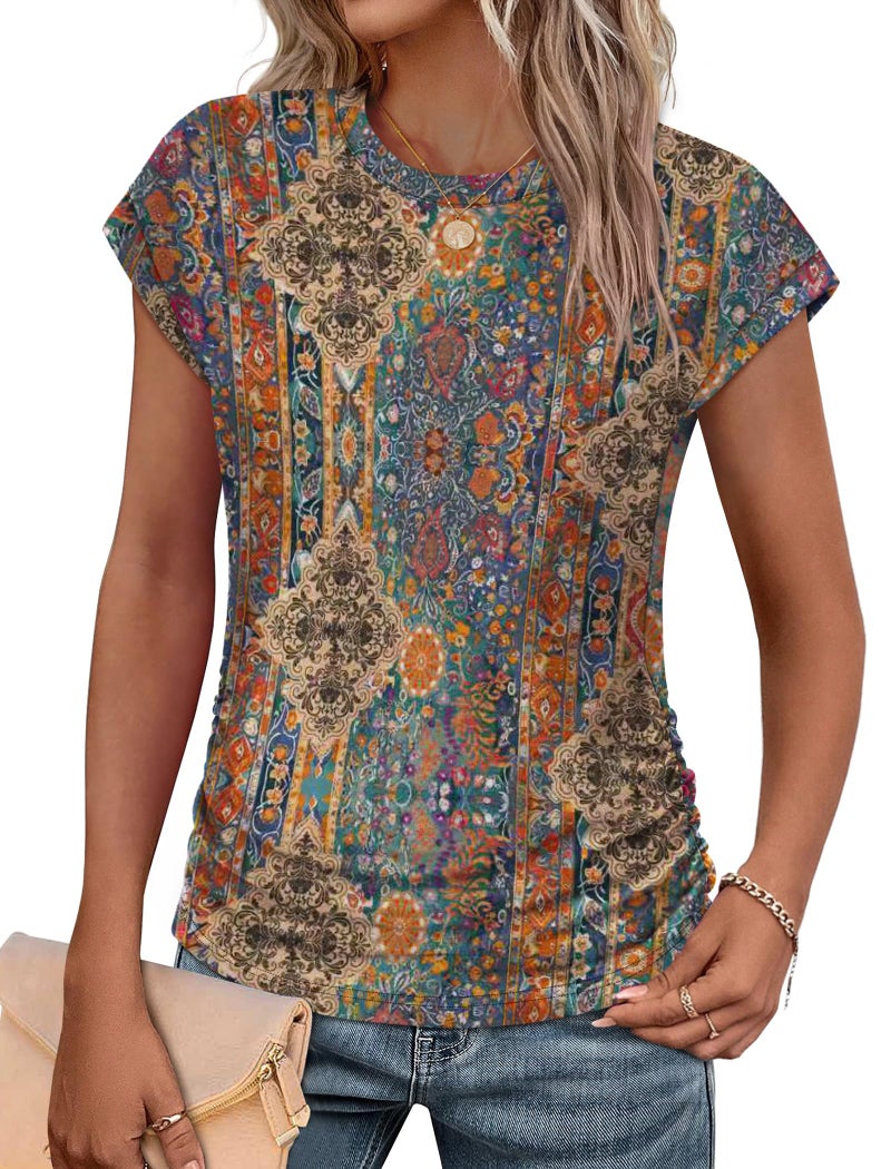 SAMPEEL Boho Tops for Women Hippie Clothes Western Outfit for Women Summer Tops Dressy Casual Blouses Beach Vacation Outfits Tropical Travel Shirts Cowboy Chic Clothing L - Image 1
