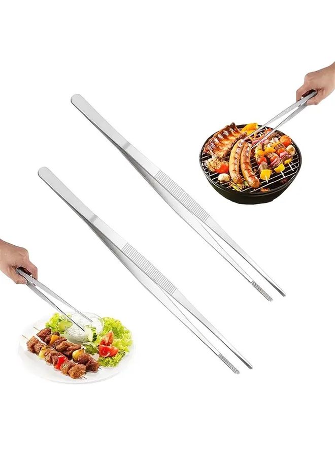 9.84 Inch Stainless Steel Tweezers Set 4 Pcs Straight And Curved Head BBQ Food Tong - Image 1