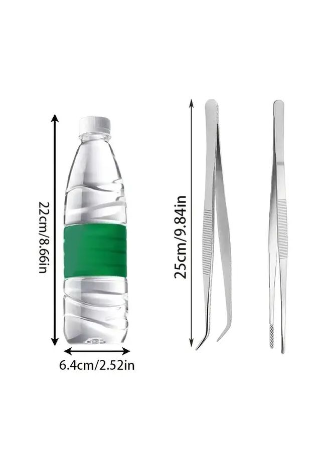 9.84 Inch Stainless Steel Tweezers Set 4 Pcs Straight And Curved Head BBQ Food Tong - Image 3