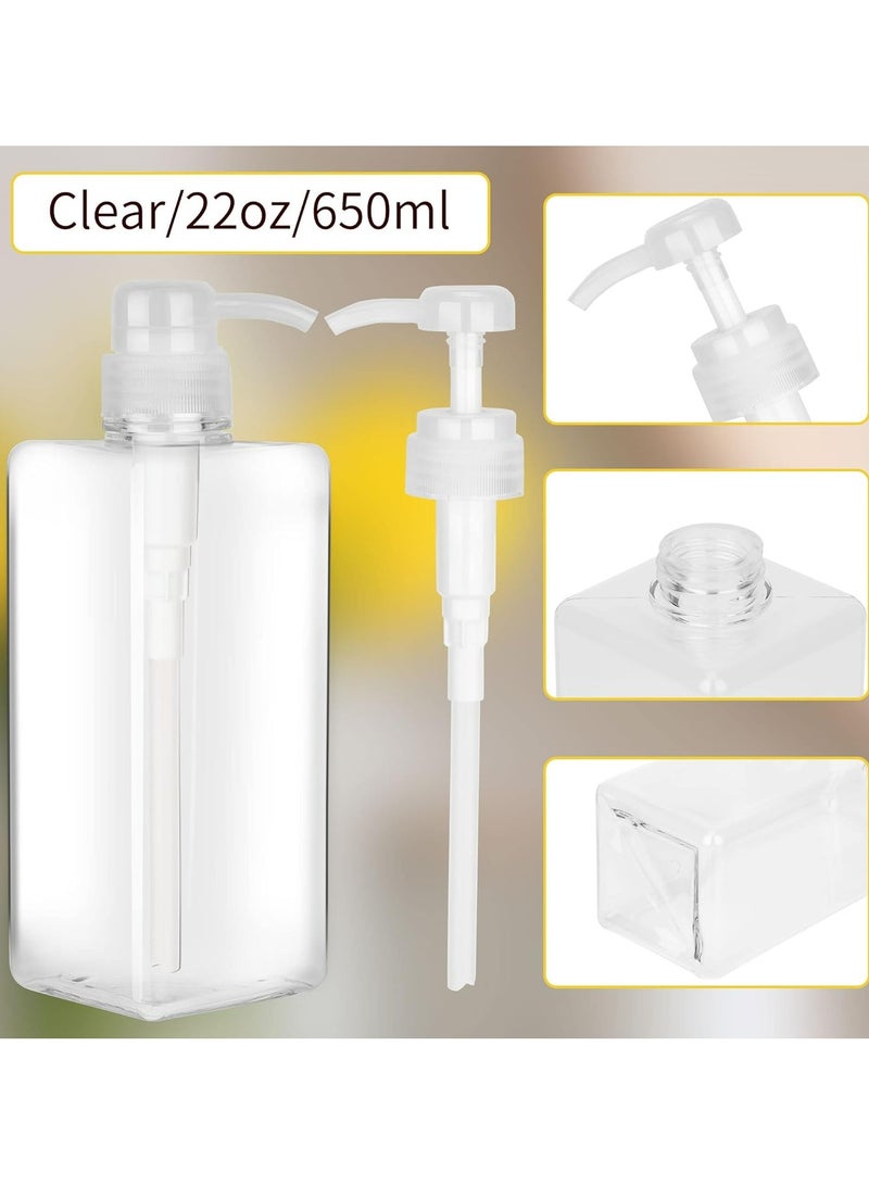 22oz / 650ml Refillable Pump Bottle Dispenser – 4 Pack Square Clear Plastic Lotion Bottles for Shampoo, Soap, Essential Oils & Bathroom Use - Image 2