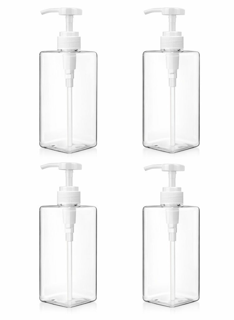 22oz / 650ml Refillable Pump Bottle Dispenser – 4 Pack Square Clear Plastic Lotion Bottles for Shampoo, Soap, Essential Oils & Bathroom Use - Image 1