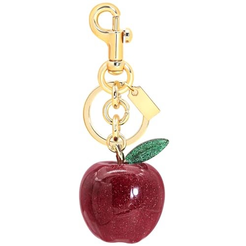 SKYFUN Apple Keychain for Women Glitter Apple Bag Charm Key Chain for Purse Wallet Handbag Backpack Jewelry Accessory Gift for Birthday Christmas Valentines, Gold Keyring Red Apple with Green Leaf - Image 1